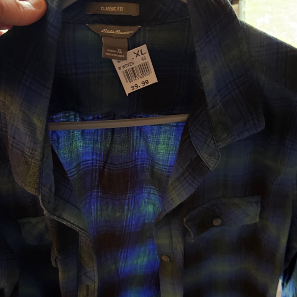 Eddie Bauer Casual Plaid Shirt - Blue and Black